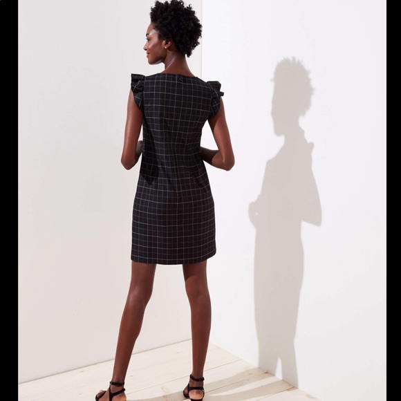 Loft Windowpane Plaid Flutter Sleeve Shift Dress - Picture 2 of 6